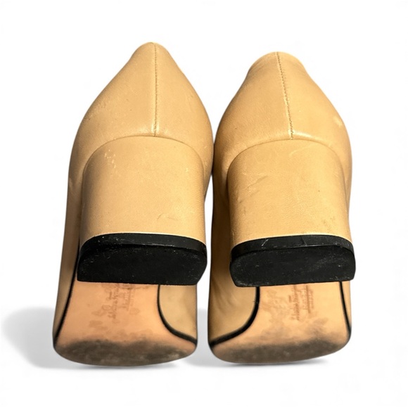 Salvatore Ferragamo VTG Square Toe Block Heel Pumps Tan Patent Leather Size 9B - Picture 12 of 17